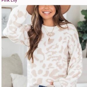 Pink Lily Beige and Cream Patterned Sweater